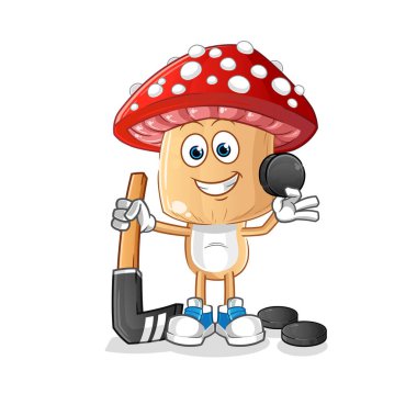 Kırmızı mantar kafalı çizgi film hokey oyuncusu. çizgi film karakteri