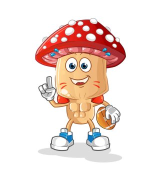 Rugby karakterini oynayan kırmızı mantar kafalı çizgi film. çizgi film vektörü