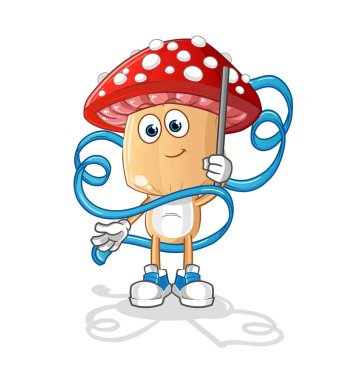 Kırmızı mantar kafalı çizgi film Ritmik Jimnastik maskotu. çizgi film vektörü