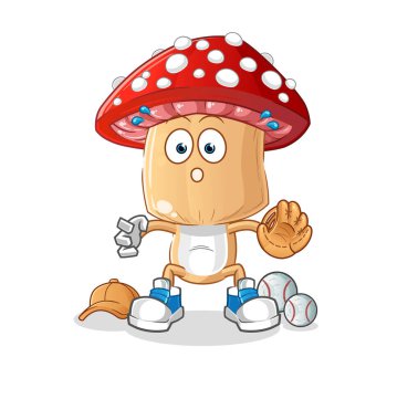 Kırmızı mantar kafalı çizgi film beyzbol tutucusu. çizgi film maskotu vektörü