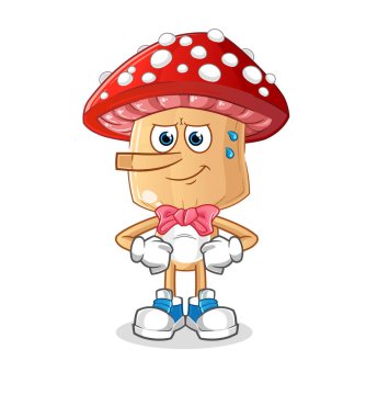 Kırmızı mantar kafalı çizgi film karakteri Pinokyo karakteri gibi yalan söylüyor. çizgi film vektörü