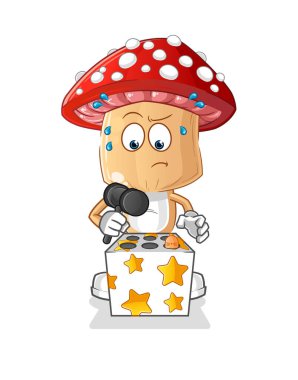 Kırmızı mantar kafalı çizgi film karakteri bir köstebek maskotuna vuruyor. çizgi film vektörü