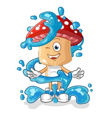 Kırmızı mantar kafalı, su maskotlu taze çizgi film. çizgi film vektörü