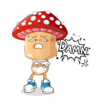 red mushroom head cartoon very pissed off illustration. character vector