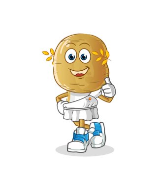 Yunan kıyafetli patates kafa çizgi filmi. çizgi film maskotu vektörü