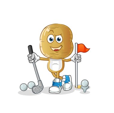 Golf oynayan patates kafalı çizgi film karakteri. çizgi film karakteri