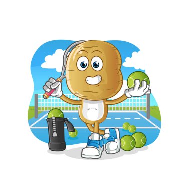 Patates kafa çizgi filmi tenis illüstrasyonu oynar. karakter vektörü