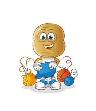 Patates kafalı çizgi film terzi maskotu. çizgi film vektörü