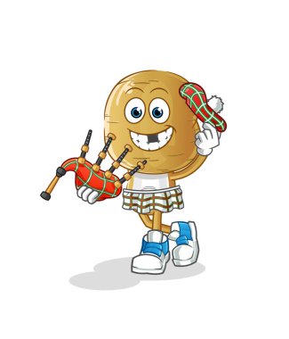 Gayda taşıyıcısı olan patates kafalı İskoç çizgi filmi. çizgi film karakteri