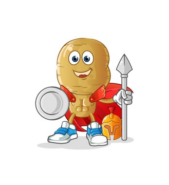 Patates kafalı Spartalı karakter. maskot vektörü