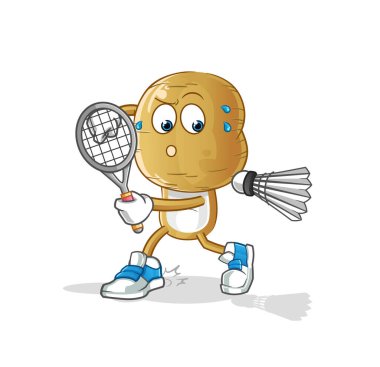Badminton oynayan patates kafalı çizgi film karakteri. karakter vektörü