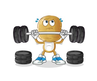 Patates kafa çizgi filmi halterci karakteri kaldırıyor. çizgi film vektörü