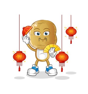 Patates kafalı Çin çizgi filmi, fener resimli. karakter vektörü