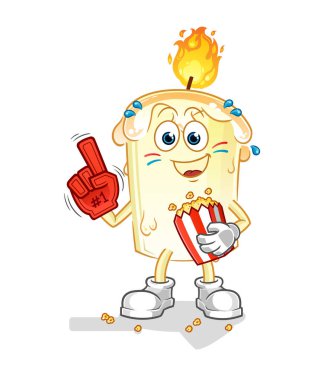 Patlamış mısır resimli mum vantilatörü. karakter vektörü