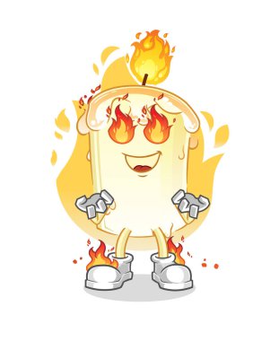 Ateş maskotunun üzerindeki mum. çizgi film vektörü