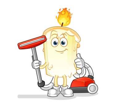 Süpürgeyle temizlenmiş mum. karakter vektörü