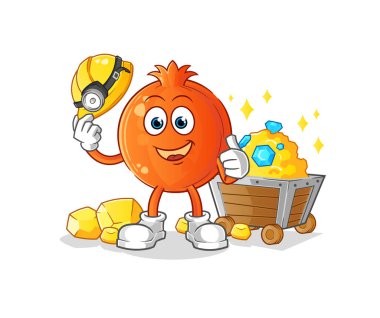 Altın karakterli, nar işçisi. çizgi film maskotu vektörü