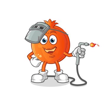 Nar kaynakçısı maskotu. çizgi film vektörü