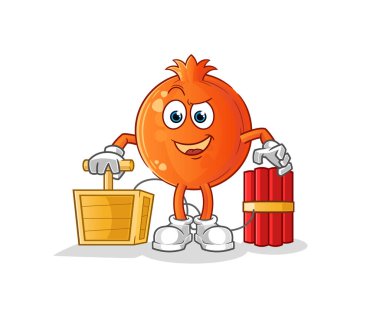 Nar tutucu dinamit fünyesi. çizgi film maskotu vektörü