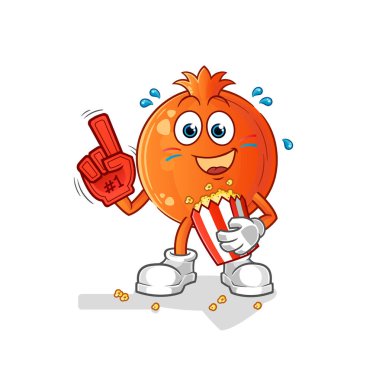 Patlamış mısır illüstrasyonlu nar yelpazesi. karakter vektörü