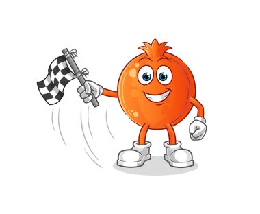 Nar tutucu bitiş bayrağı. çizgi film maskotu vektörü