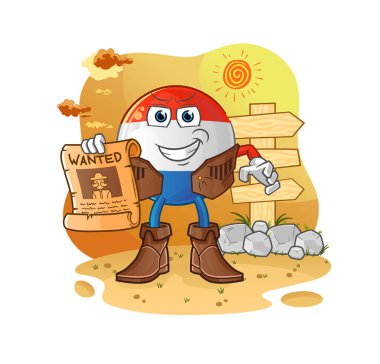 Flaman bayrak kovboyu aranıyor. çizgi film maskotu vektörü