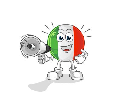 Hoparlörlerin el ele tutuştuğu İtalya bayrağı. çizgi film karakteri