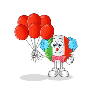 Balon vektörlü İtalyan bayrak palyaçosu. çizgi film karakteri