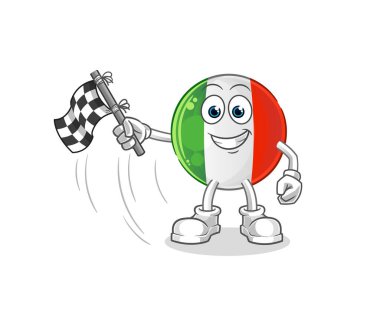 İtalya bayrağı beklemede bitiş bayrağı. çizgi film maskotu vektörü