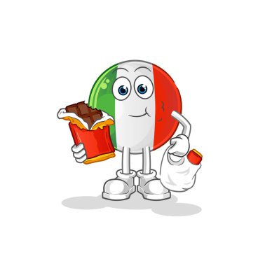 İtalyan bayrağı çikolata maskotu yiyor. çizgi film vektörü