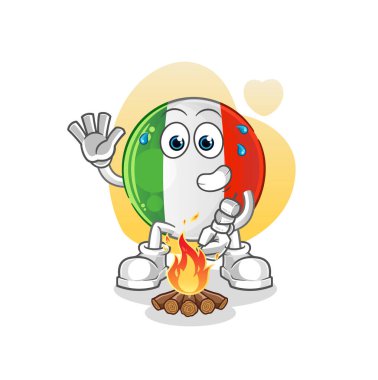 İtalyan bayrağı kızarmış marşmelov. çizgi film maskotu vektörü