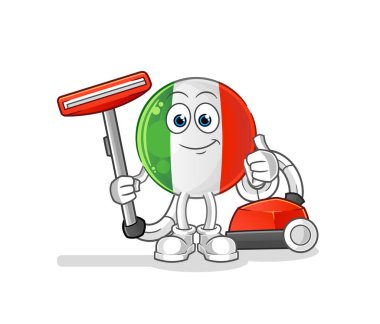 İtalya bayrağı elektrikli süpürgeyle temizlendi. karakter vektörü