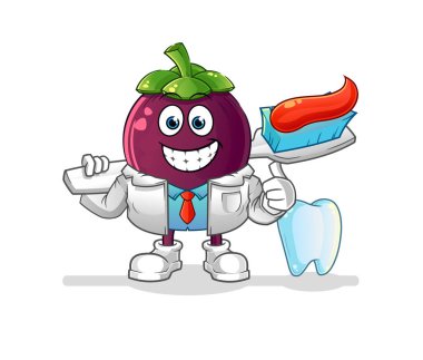 Mangosteen dişçi illüstrasyonu. karakter vektörü