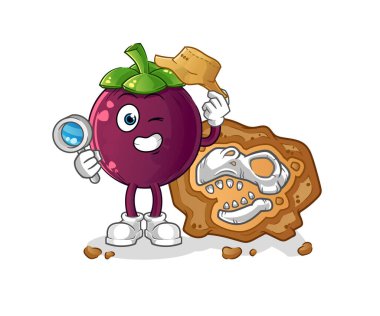 Fosil maskotu olan mangosteen arkeologlar. çizgi film vektörü