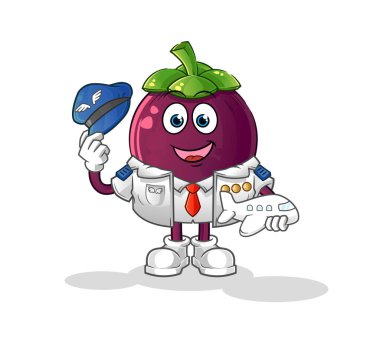 Mangosteen pilot maskotu. çizgi film vektörü
