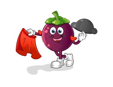 Kırmızı bez resimli mangosteen matador. karakter vektörü
