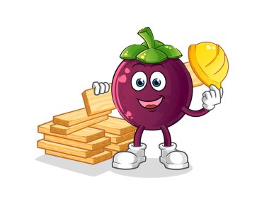 Mangosteen inşaatçı vektörü. çizgi film karakteri