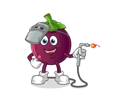 Mangosteen kaynakçı maskotu. çizgi film vektörü