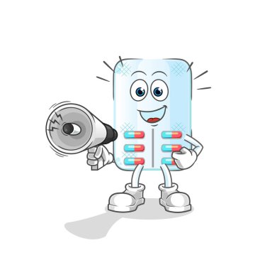 İlaç hoparlör vektörüyle el ele tutuşuyor. çizgi film karakteri