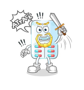 Büyücüler kılıçla saldırır. çizgi film maskotu vektörü