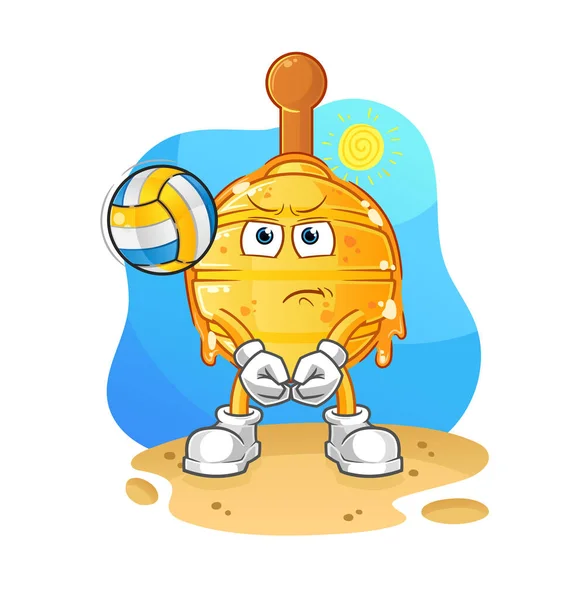 Wooden Honey Dipper Play Volleyball Mascot Cartoon Vector — Stock Vector