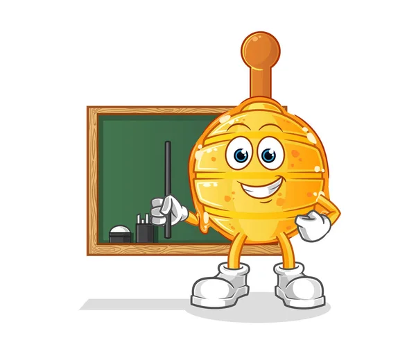 Wooden Honey Dipper Teacher Vector Cartoon Character — Stock Vector