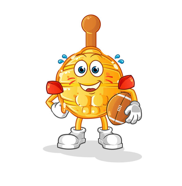 wooden honey dipper playing rugby character. cartoon mascot vector