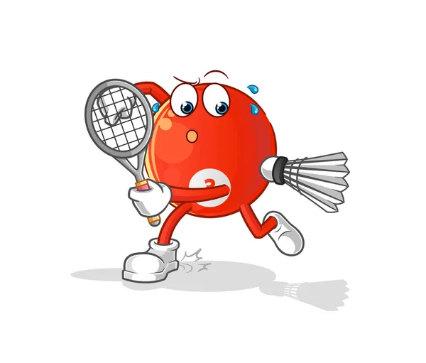 Red Billiard Ball Playing Badminton Illustration Character Vector — Stock Vector