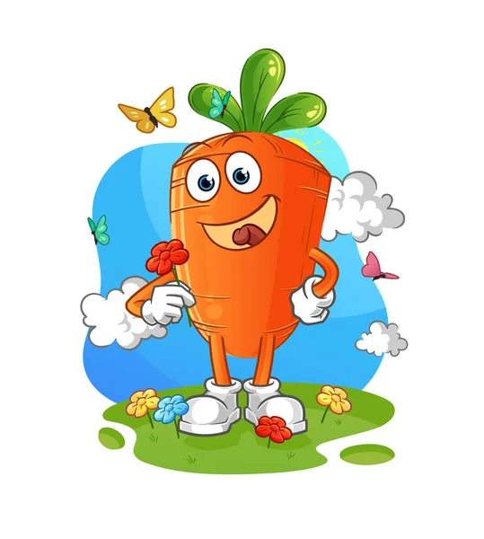 Carrot Pick Flowers Spring Character Vector — Stock Vector
