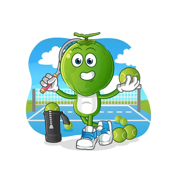 绿色椰子头卡通画打网球插图 字符向量 — 图库矢量图片