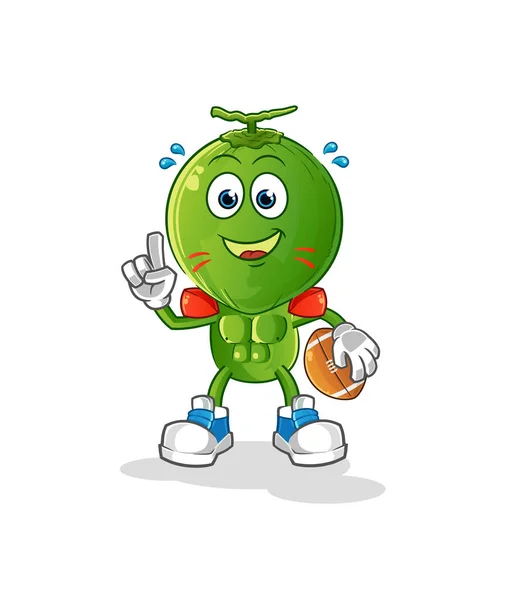 Zelená Kokosová Hlava Karikatura Hrát Rugby Charakter Kreslený Vektor — Stockový vektor