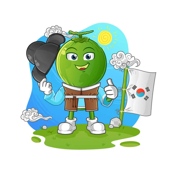 Zielony Kokosowy Głowa Kreskówki Koreański Wektor Kultury Postać Kreskówki — Wektor stockowy