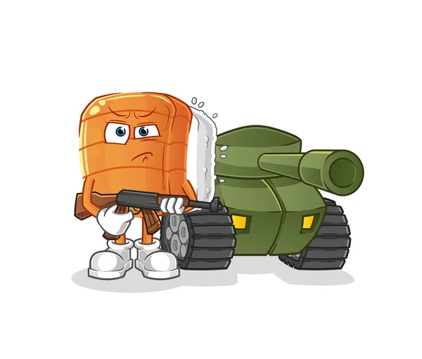 具有坦克特征的寿司士兵 卡通吉祥物载体 — 图库矢量图片