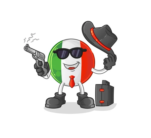 Italská Vlajková Mafie Postavou Pistole Karikatura Maskot Vektor — Stockový vektor